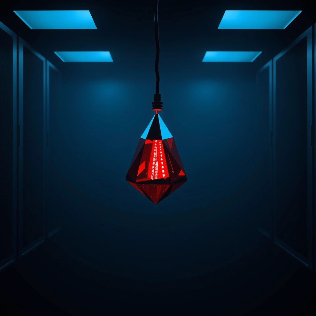 Server rack with crimson lights